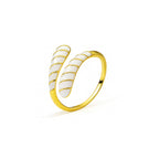 White Enamel Pure Silver Adjustable Ring