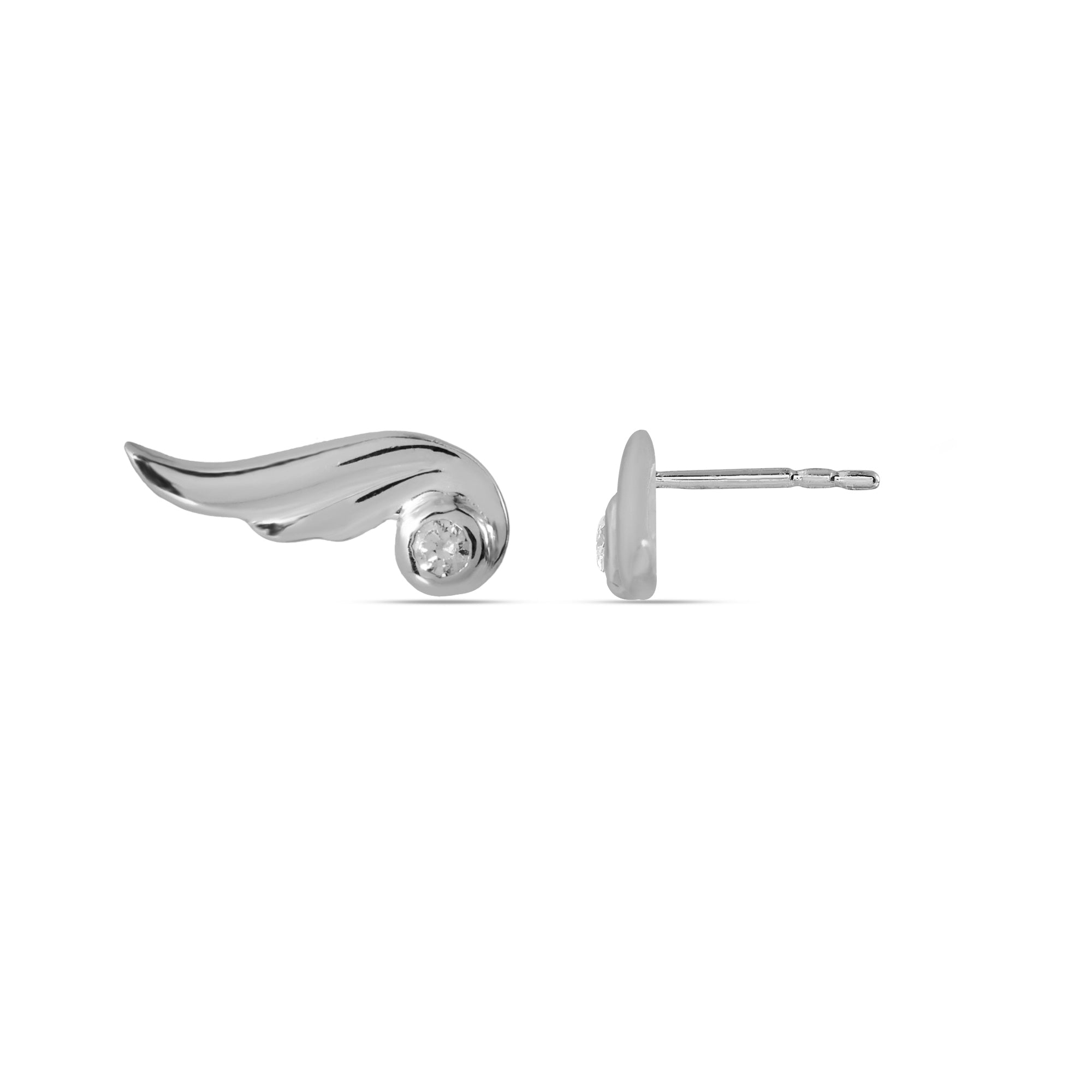 Gold Angel Wing Studs Earrings - 925 Silver
