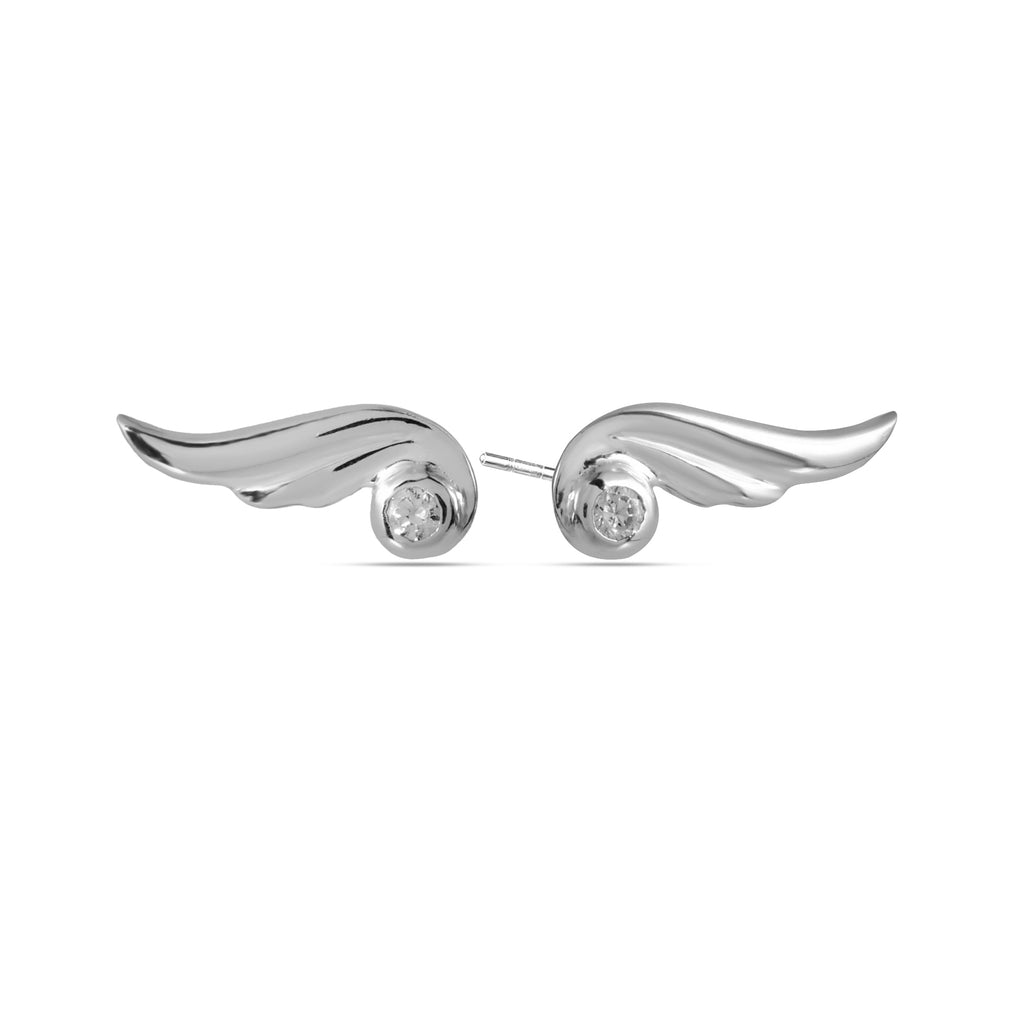 Gold Angel Wing Studs Earrings - 925 Silver