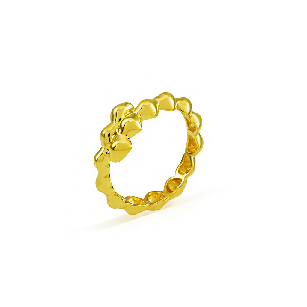 Silver Heart Motif Gold Finish Band Ring