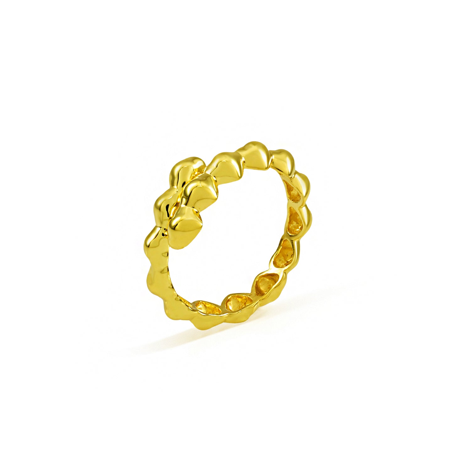 Silver Heart Motif Gold Finish Band Ring