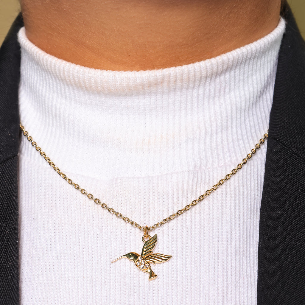 Gold Hummingbird Necklace - 925 Silver