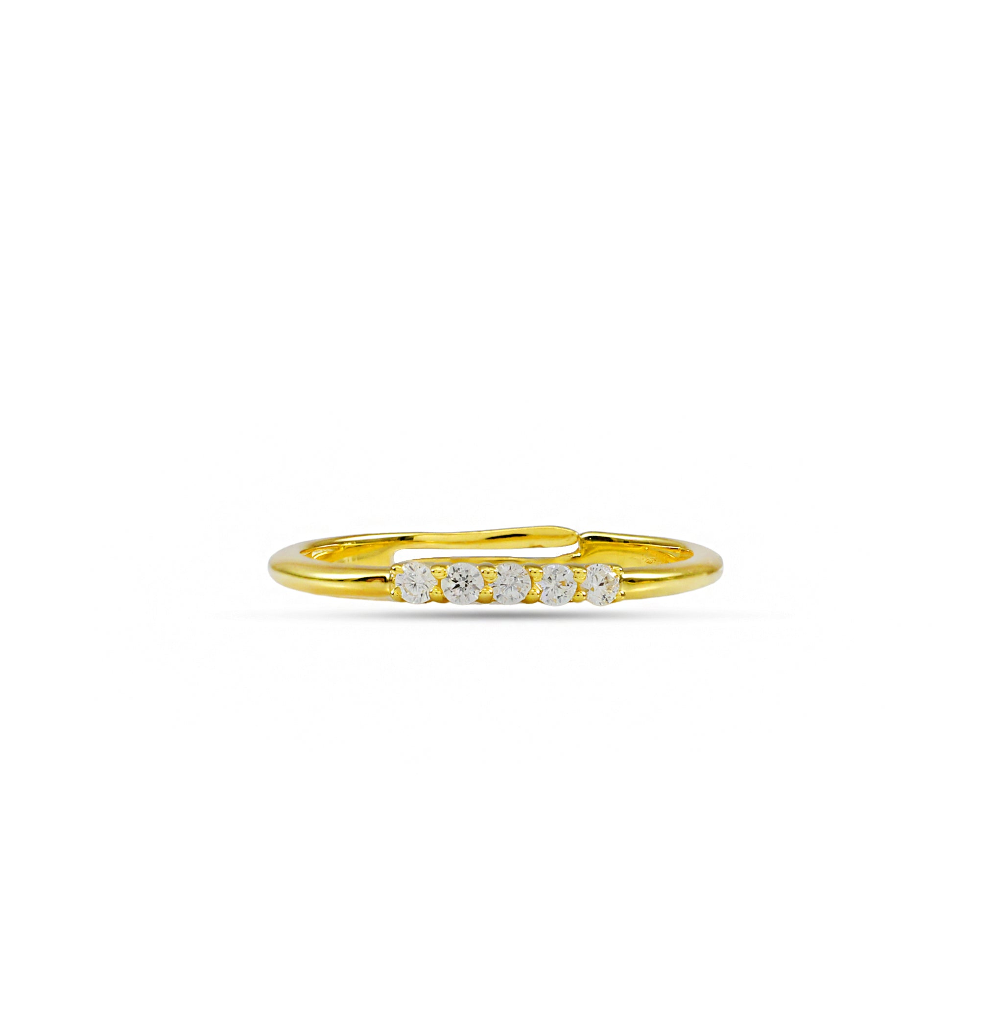 White Stone Gold Finish Adjustable Silver Ring