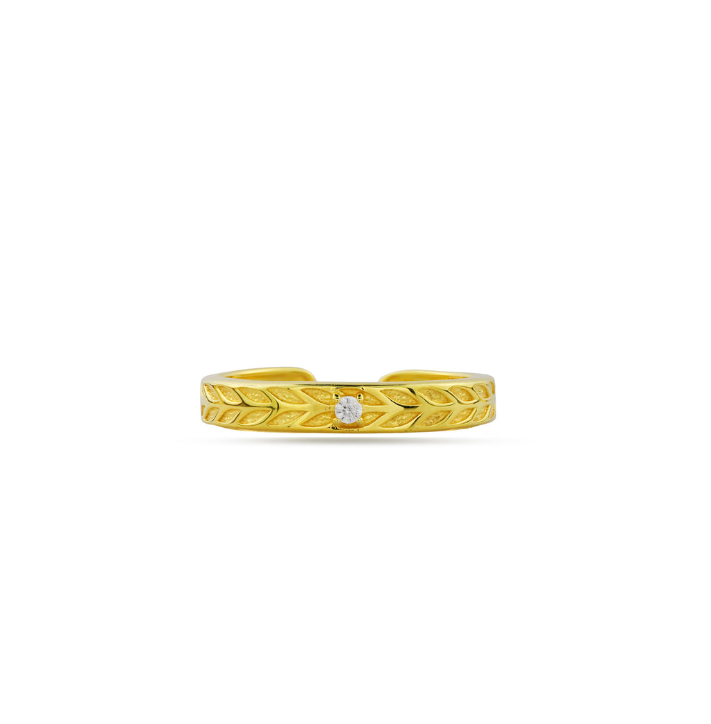 Gold Engraved Wheat Pattern Silver Adjustable Ring