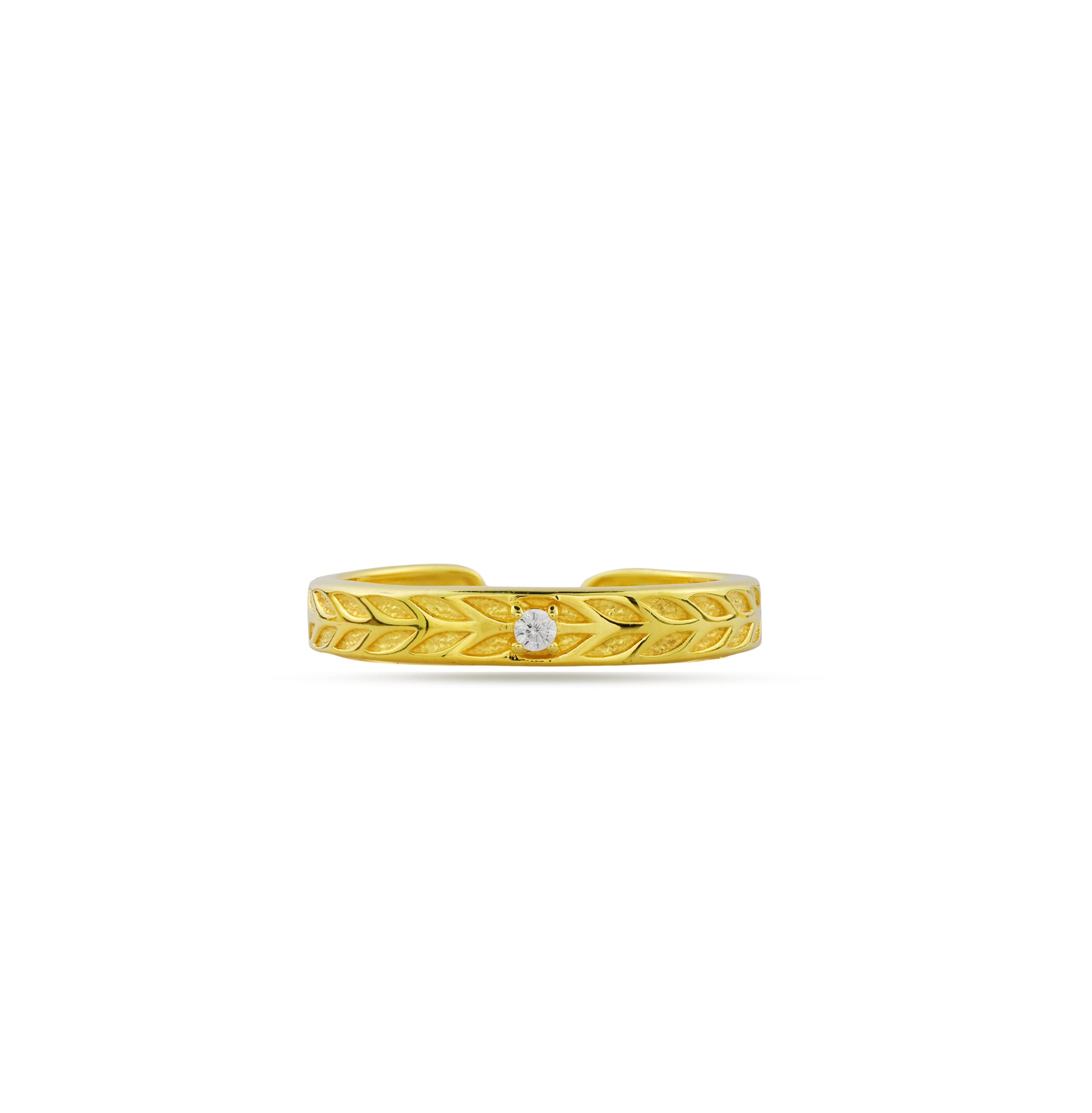 Gold Engraved Wheat Pattern Silver Adjustable Ring