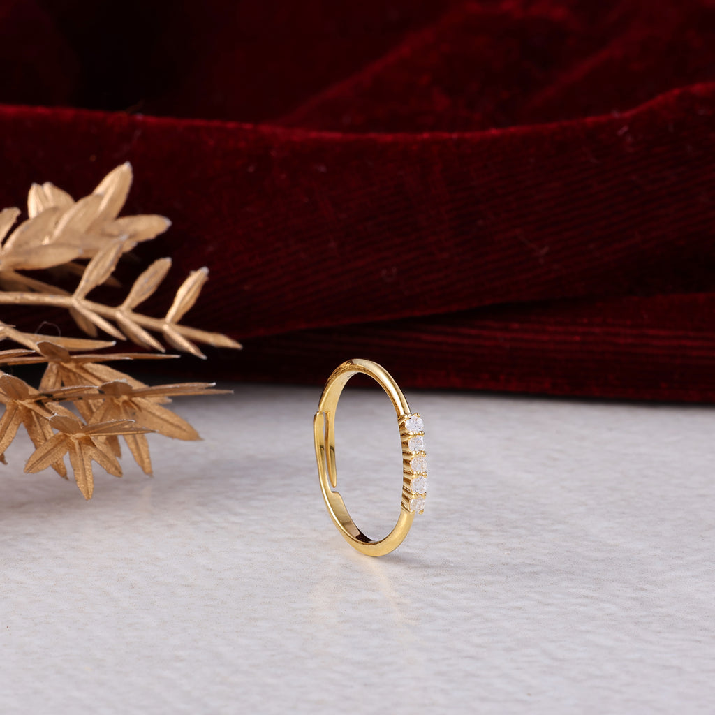 White Stone Gold Finish Open Silver Ring