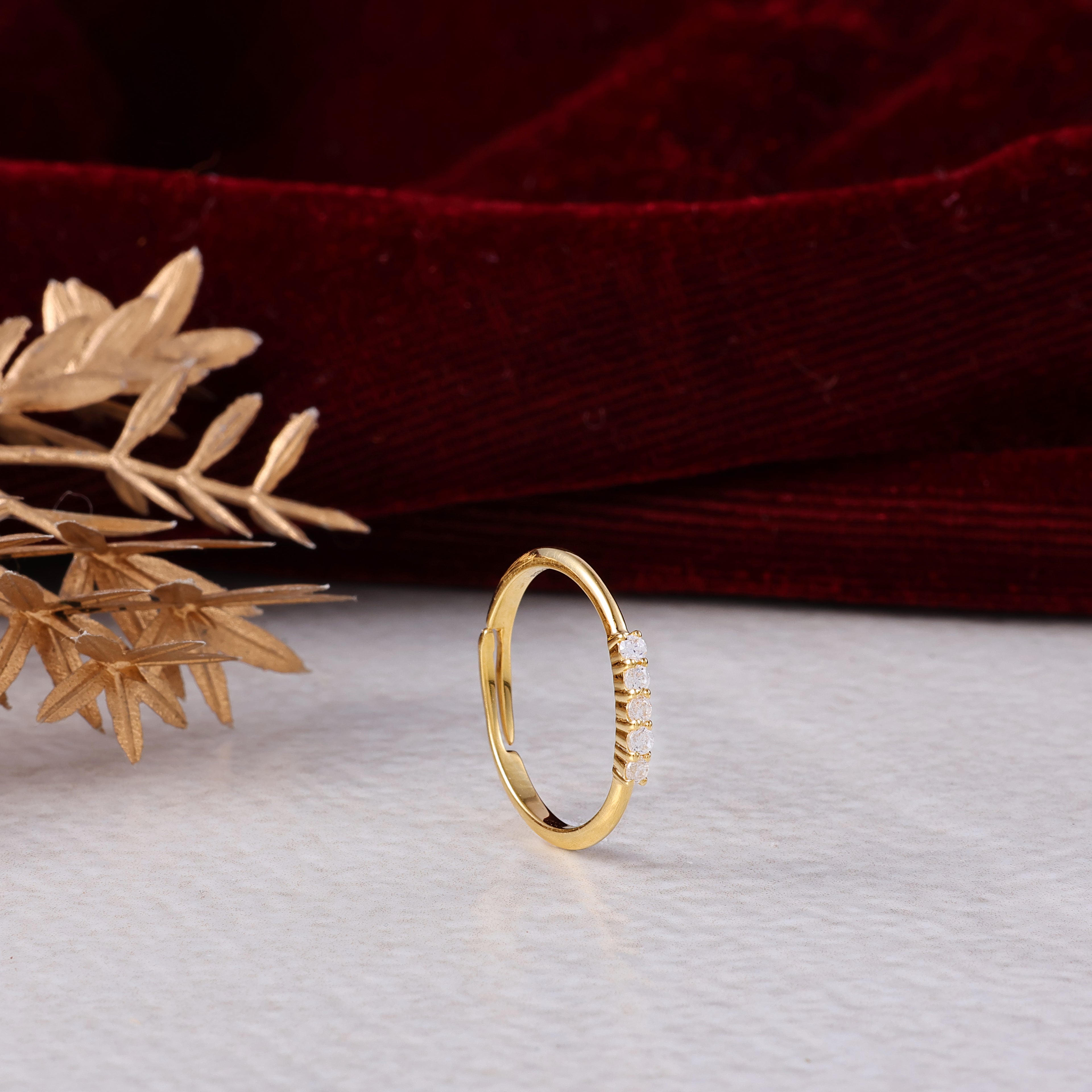 White Stone Gold Finish Adjustable Silver Ring