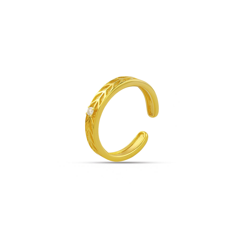 Gold Engraved Wheat Pattern Silver Adjustable Ring
