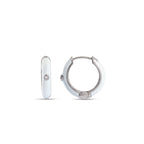 White Enamel Huggie Hoops with Crystal - 925 Sterling Silver