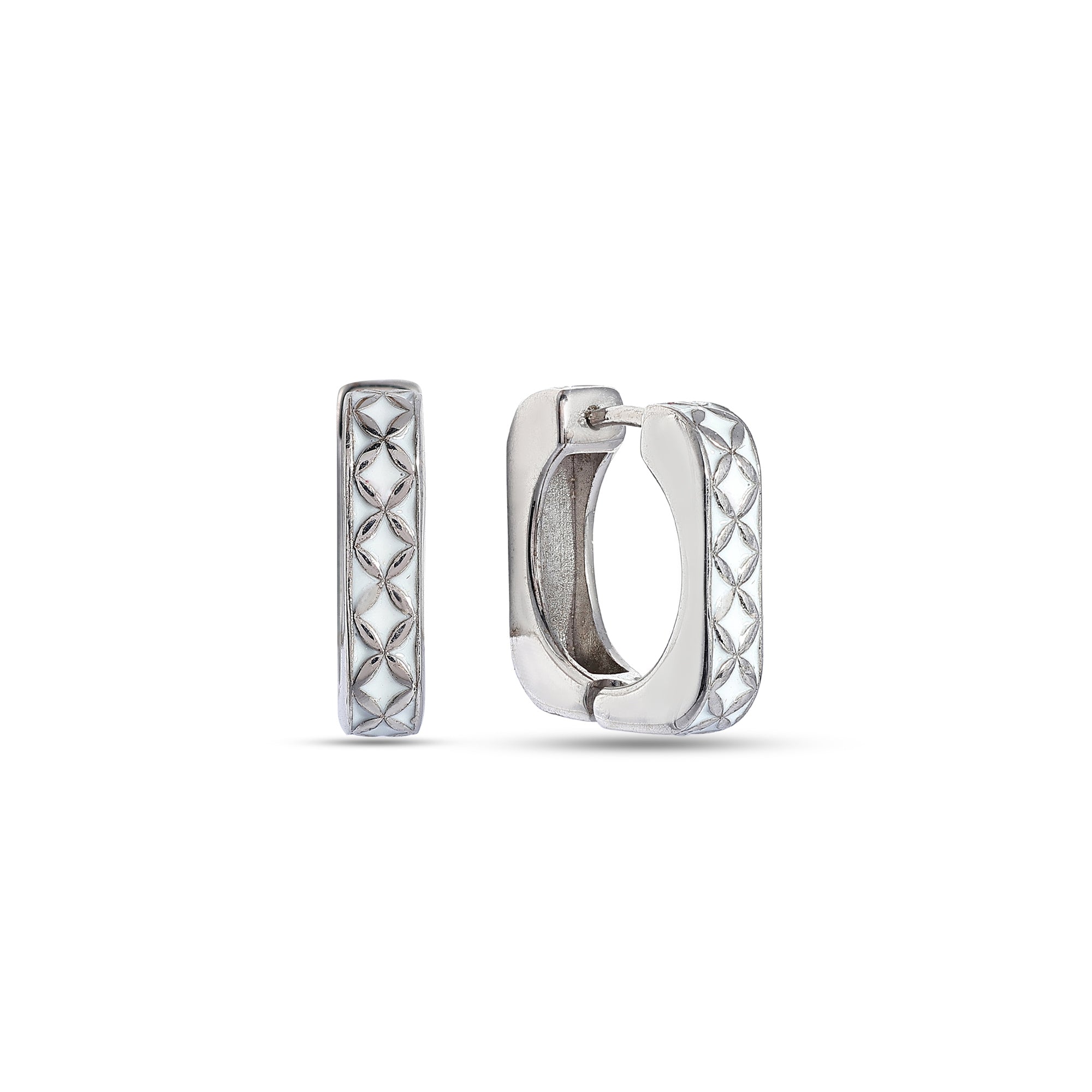 White Enamel 925 Silver Hoop Earrings