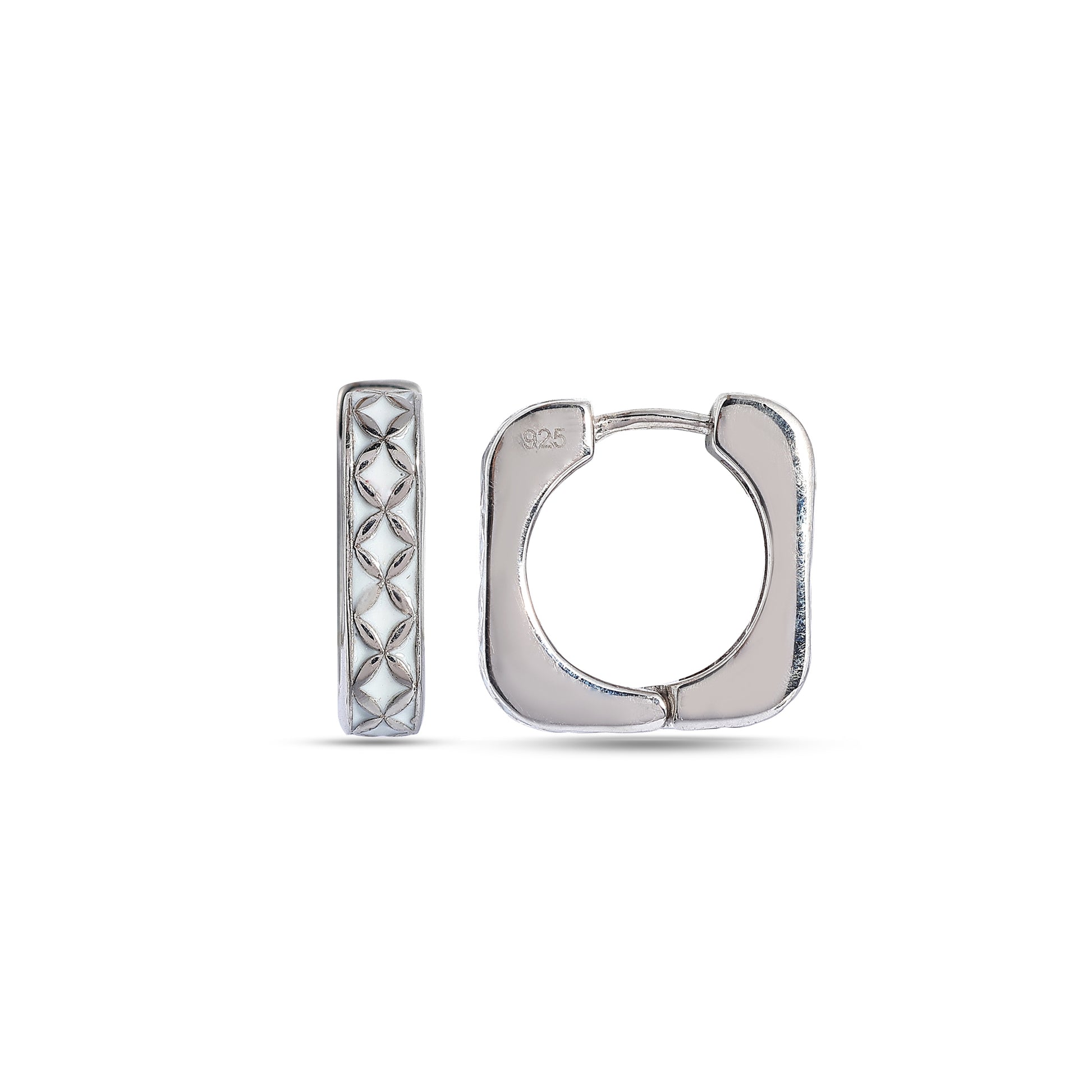 White Enamel 925 Silver Hoop Earrings
