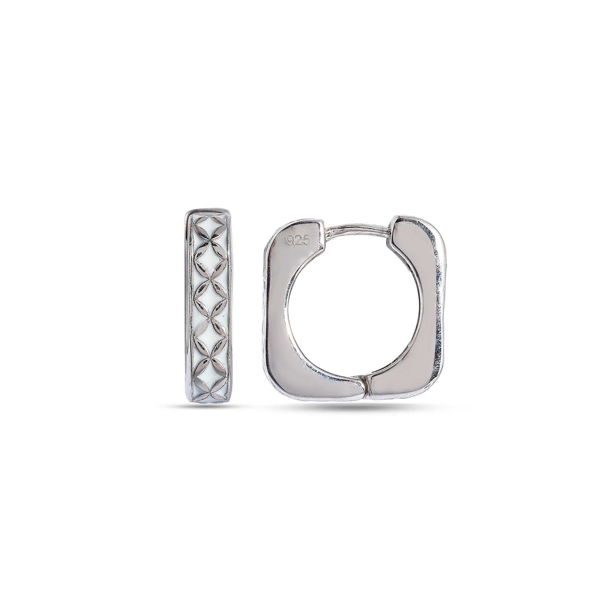 White Enamel 925 Silver Hoop Earrings