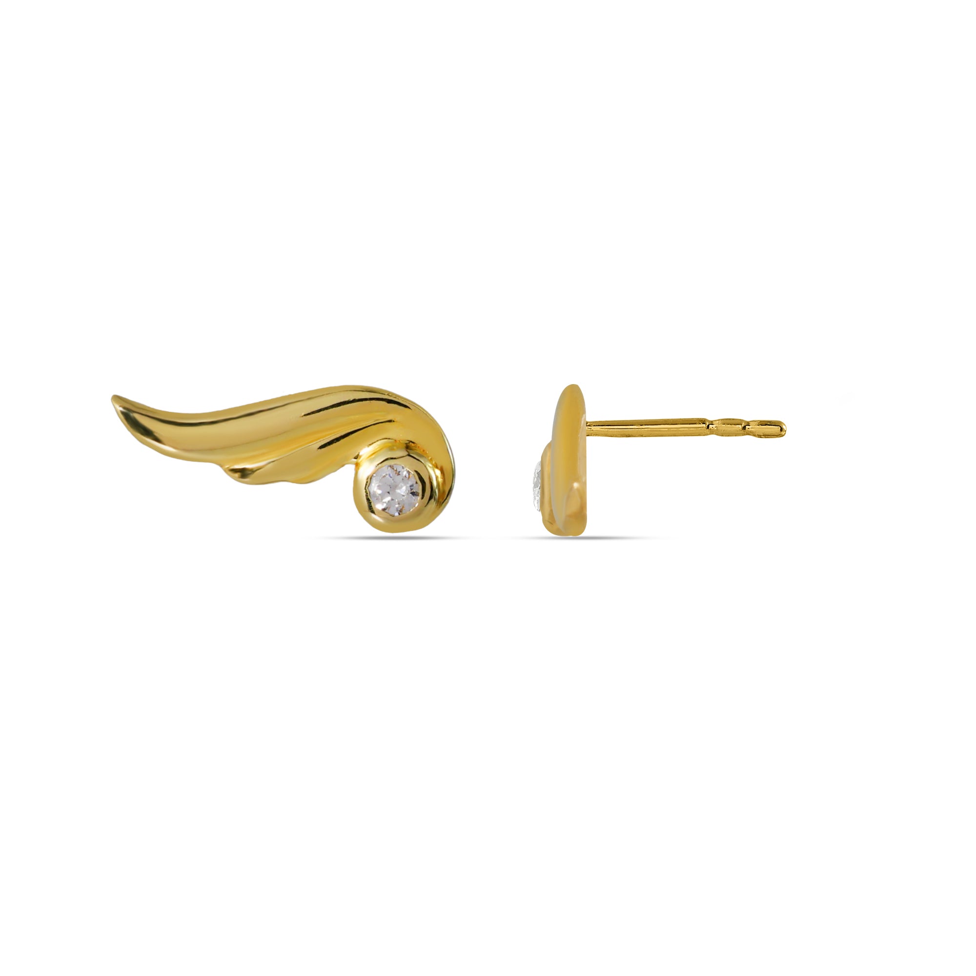 Gold Angel Wing Studs Earrings - 925 Silver