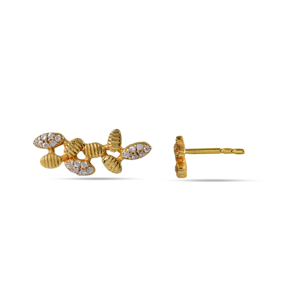 Olive Branch Crystal Studs - 925 Silver (Gold Plated)