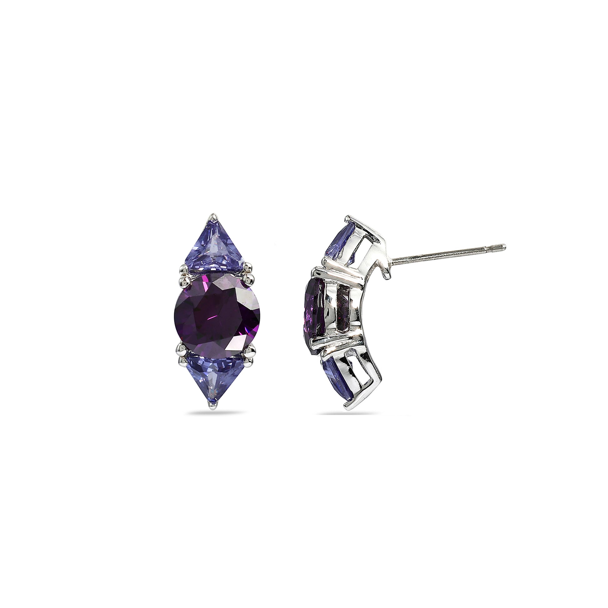 Amethyst & Tanzanite Color Studs - 925 Sterling Silver
