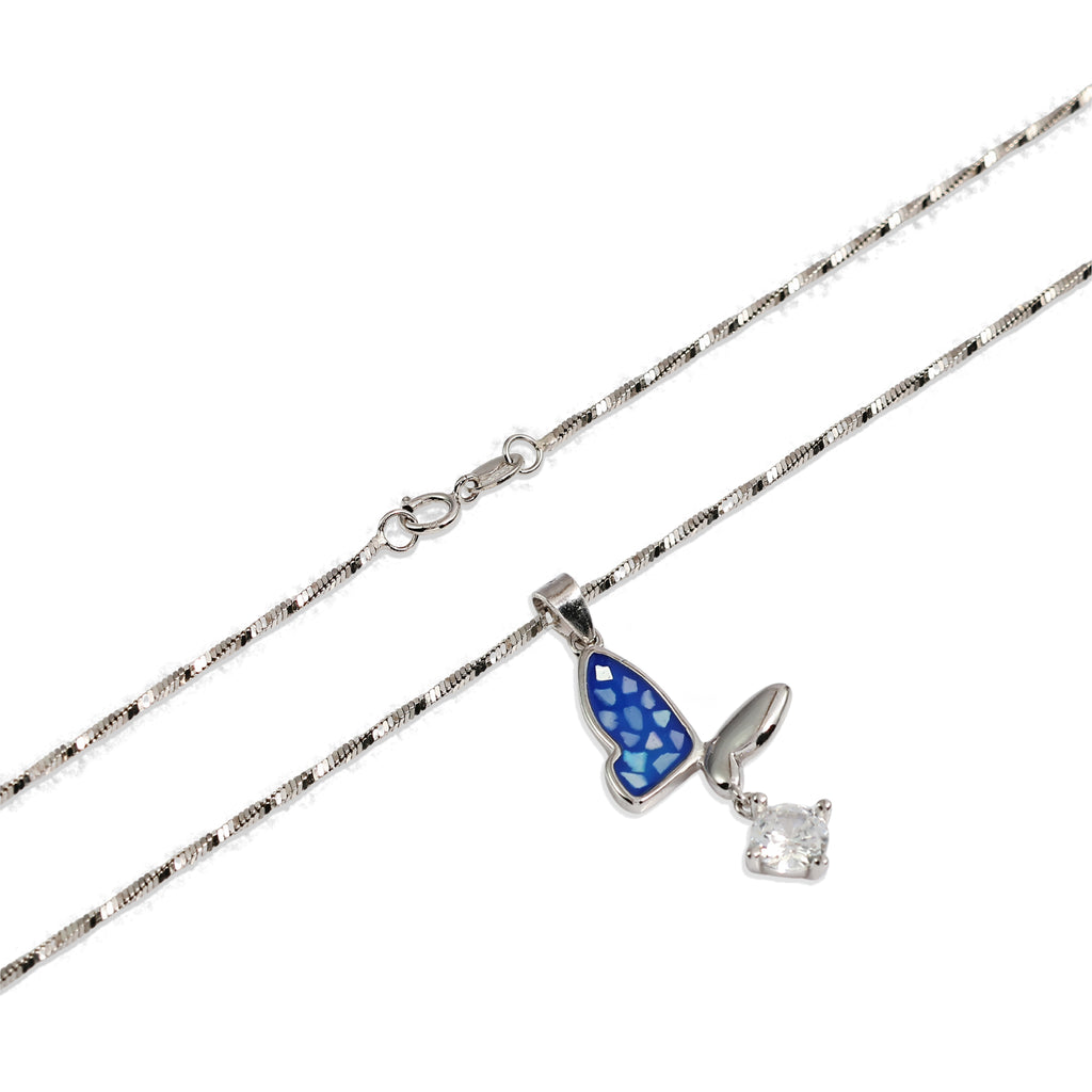 Dainty Blue Wing Butterfly Necklace - 925 Silver