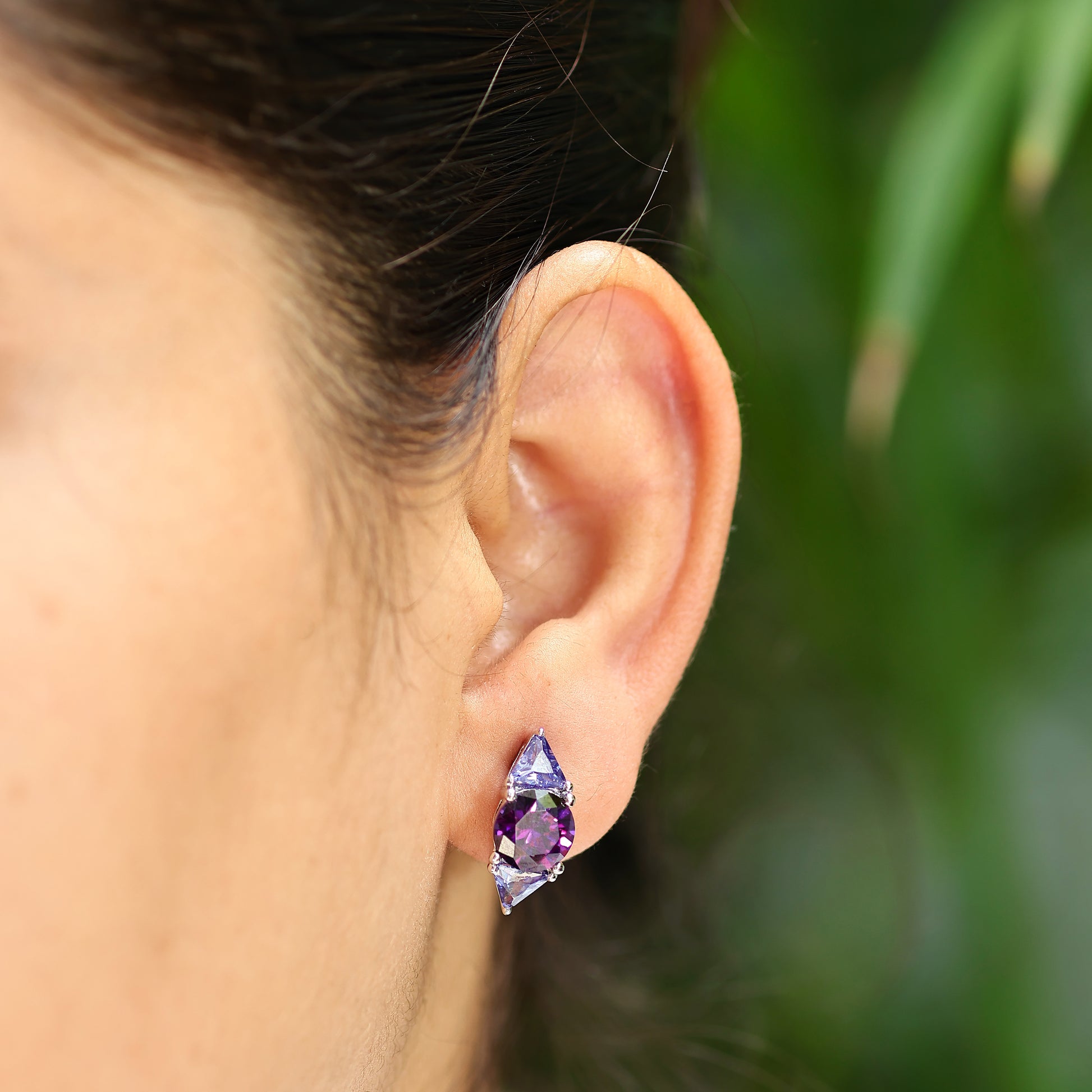 Amethyst & Tanzanite Color Studs - 925 Sterling Silver