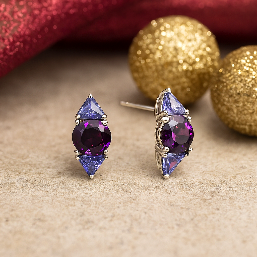 Amethyst & Tanzanite Color Studs - 925 Sterling Silver