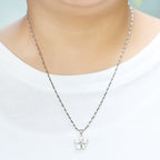 White Enamel Flower Pendant Necklace - 925 Sterling Silver