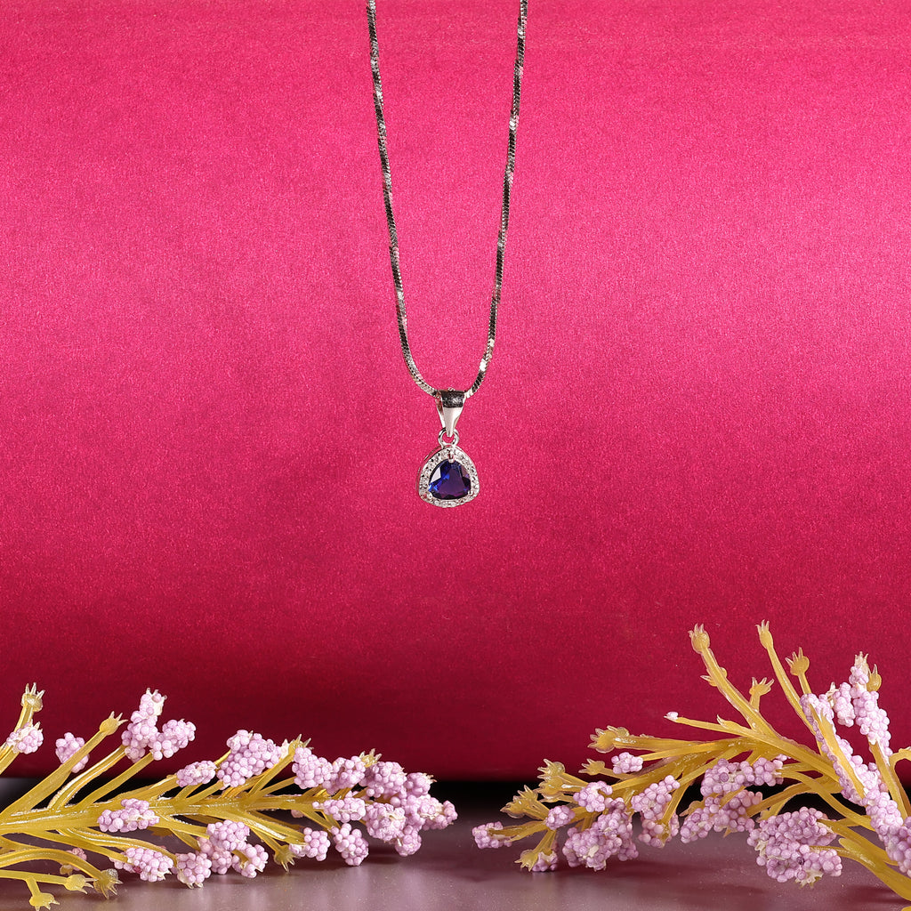 Blue Sapphire Teardrop Halo Necklace - 925 Sterling Silver
