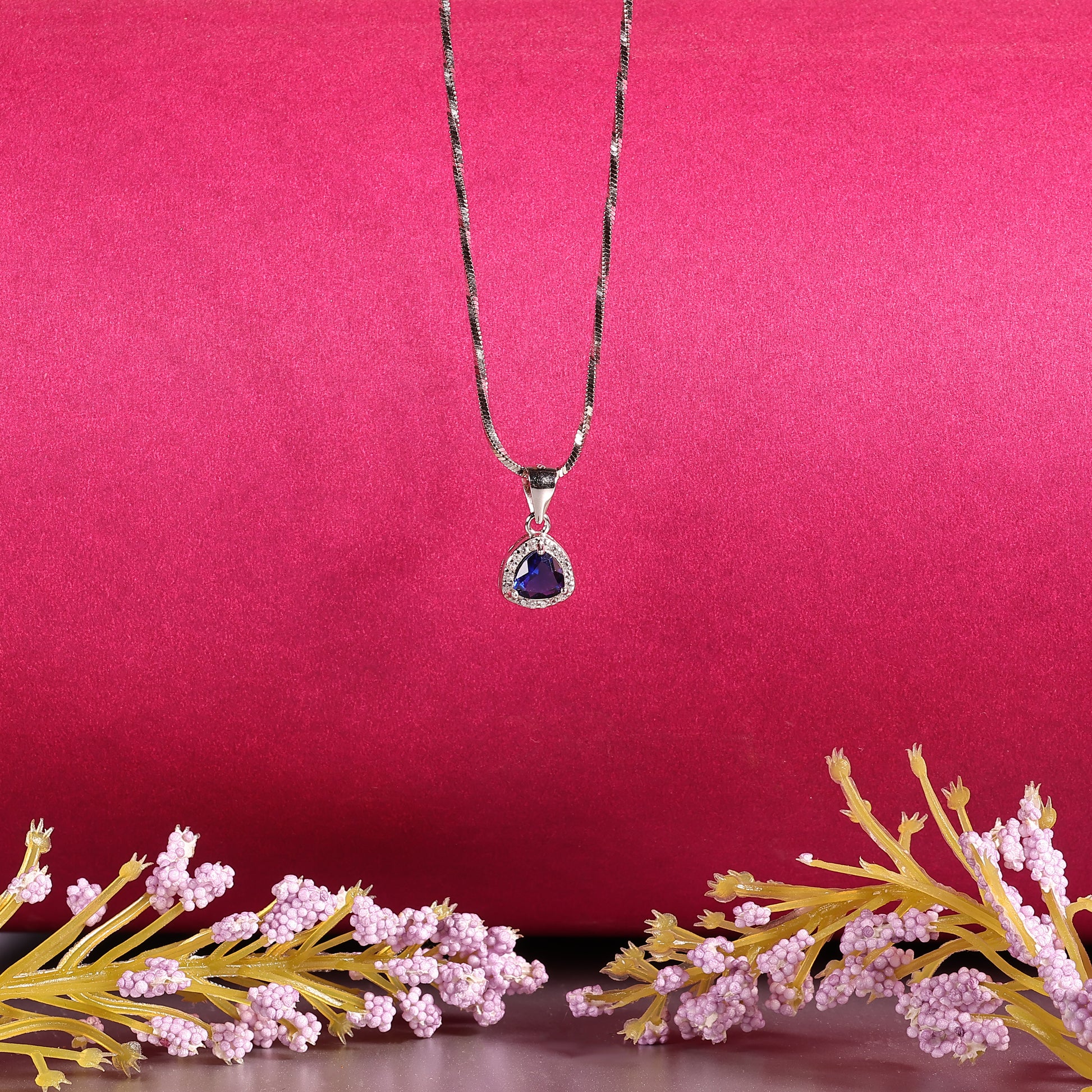 Blue Sapphire Teardrop Halo Necklace - 925 Sterling Silver