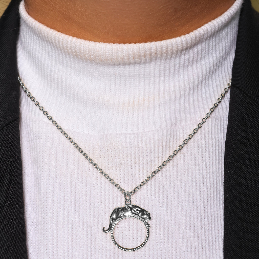 Sleek Jaguar on Hoop Charm - 925 Silver Pendant
