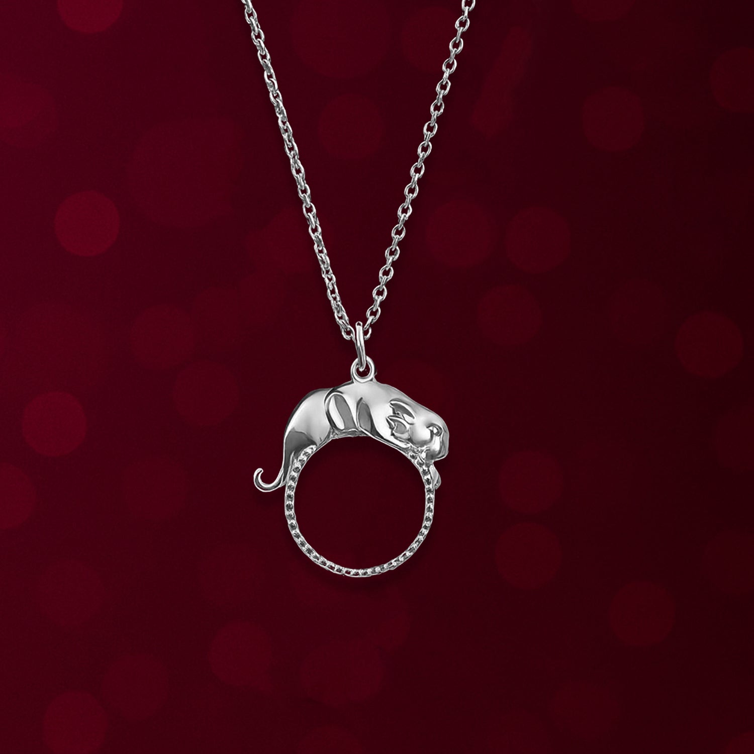 Sleek Jaguar on Hoop Charm - 925 Silver Pendant