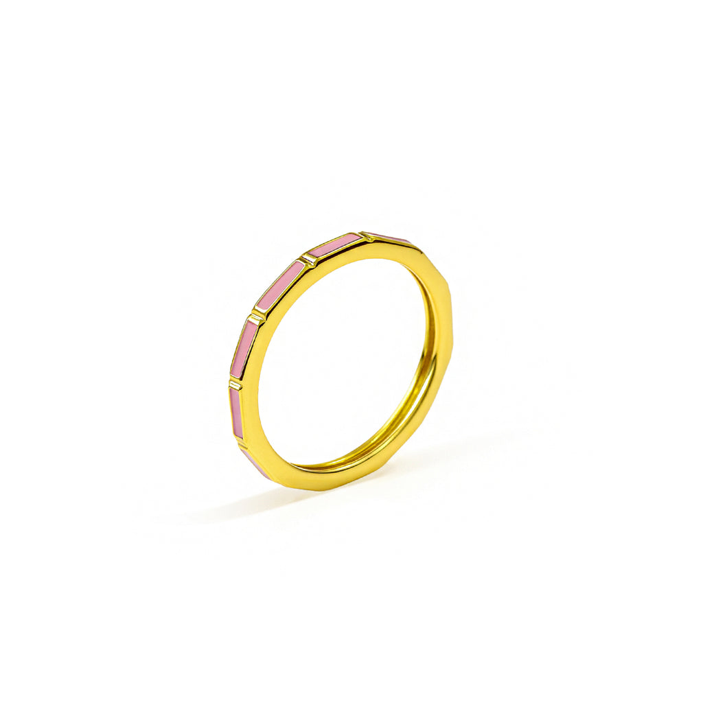 Silver Pink Enamel Band Ring