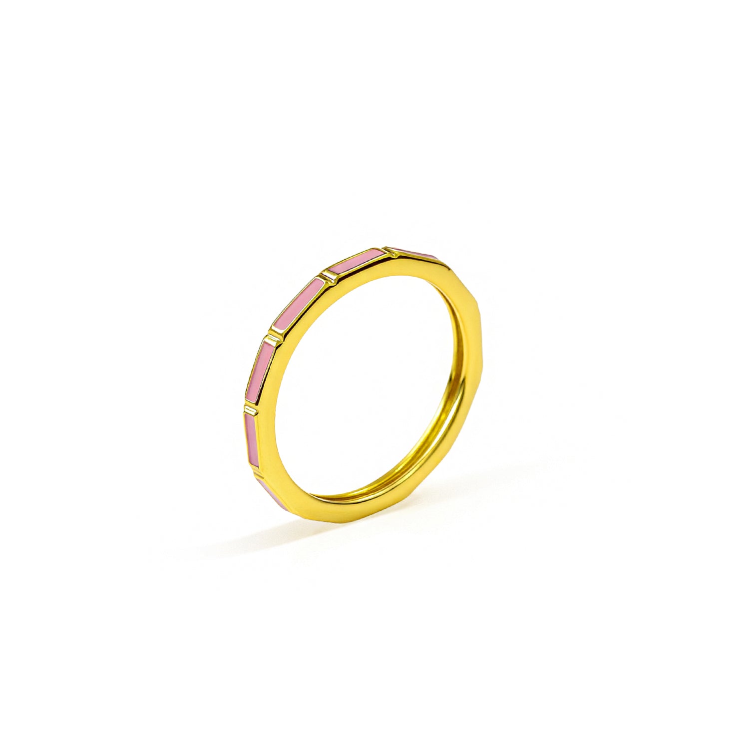 Silver Pink Enamel Band Ring