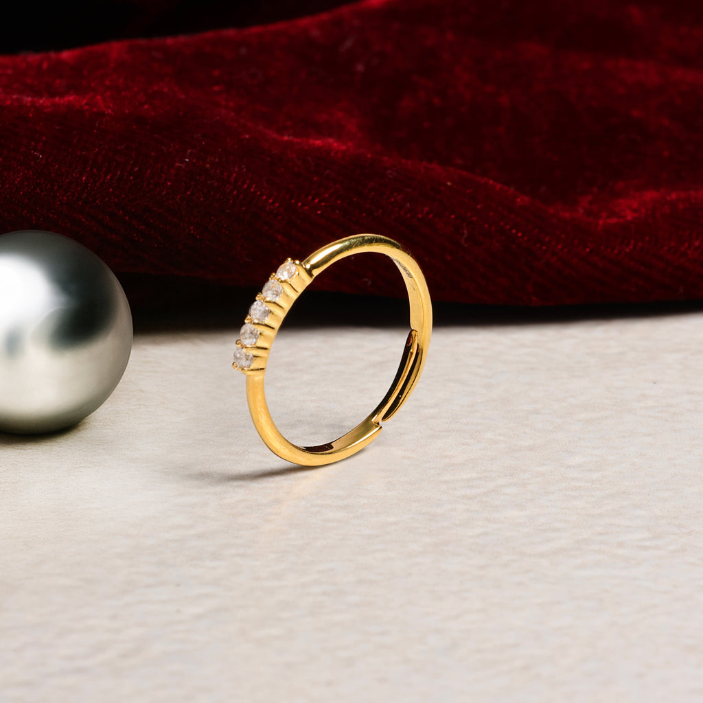 White Stone Gold Finish Open Silver Ring