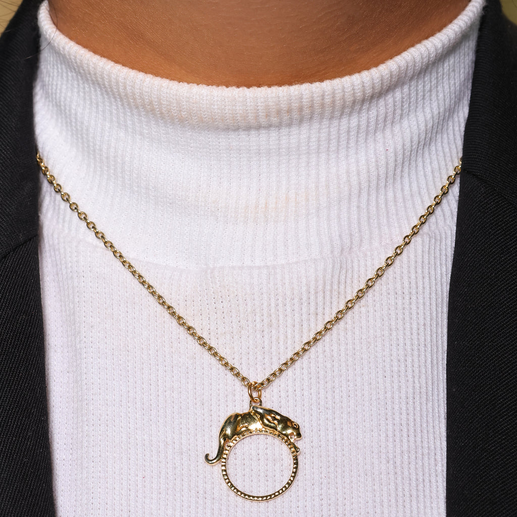 Sleek Jaguar on Hoop Charm - 925 Silver Pendant