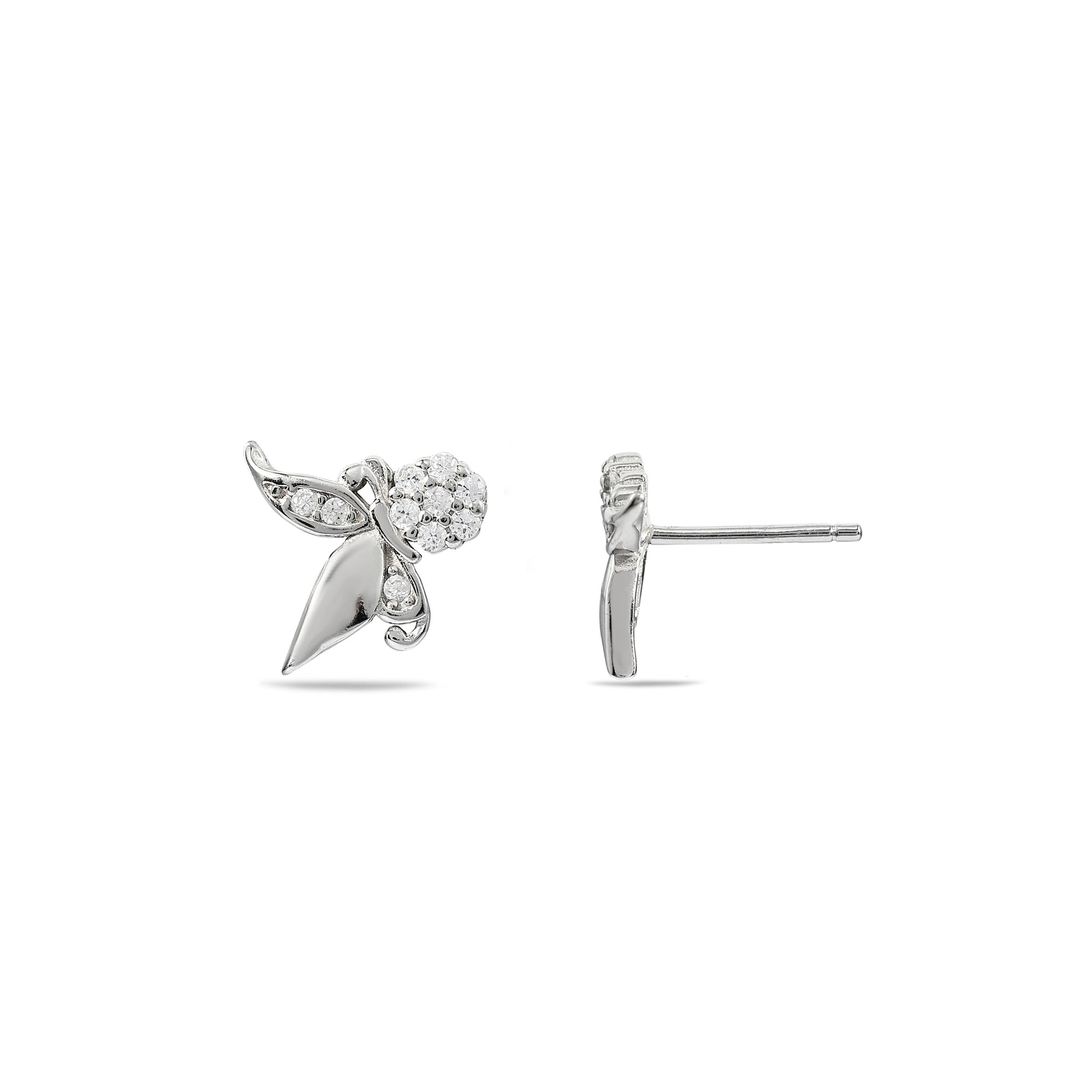 Crystal Pave Butterfly Studs - 925 Sterling Silver