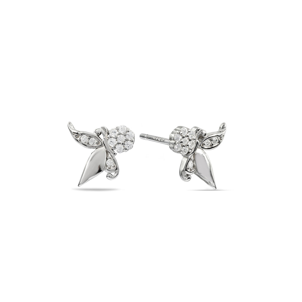 Crystal Pave Butterfly Studs - 925 Sterling Silver