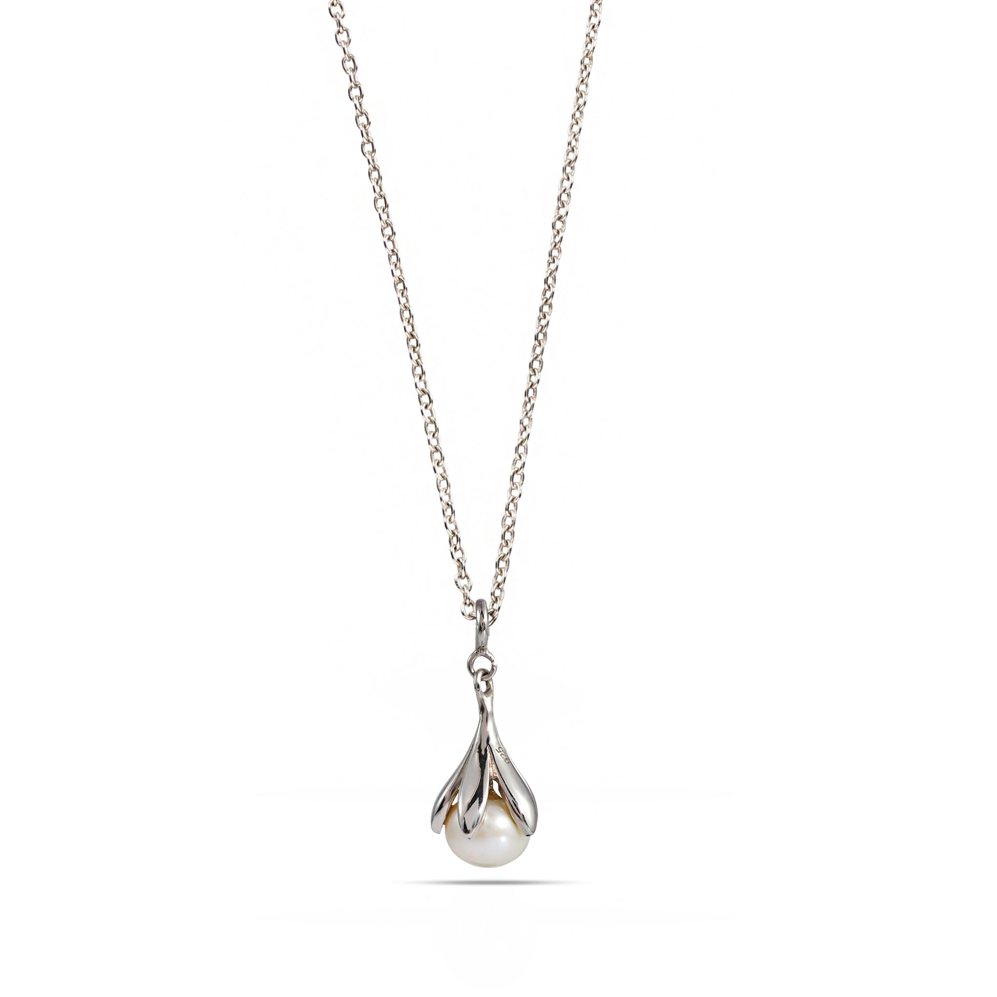 925 Silver Pearl Tulip Bud Pendant Necklace