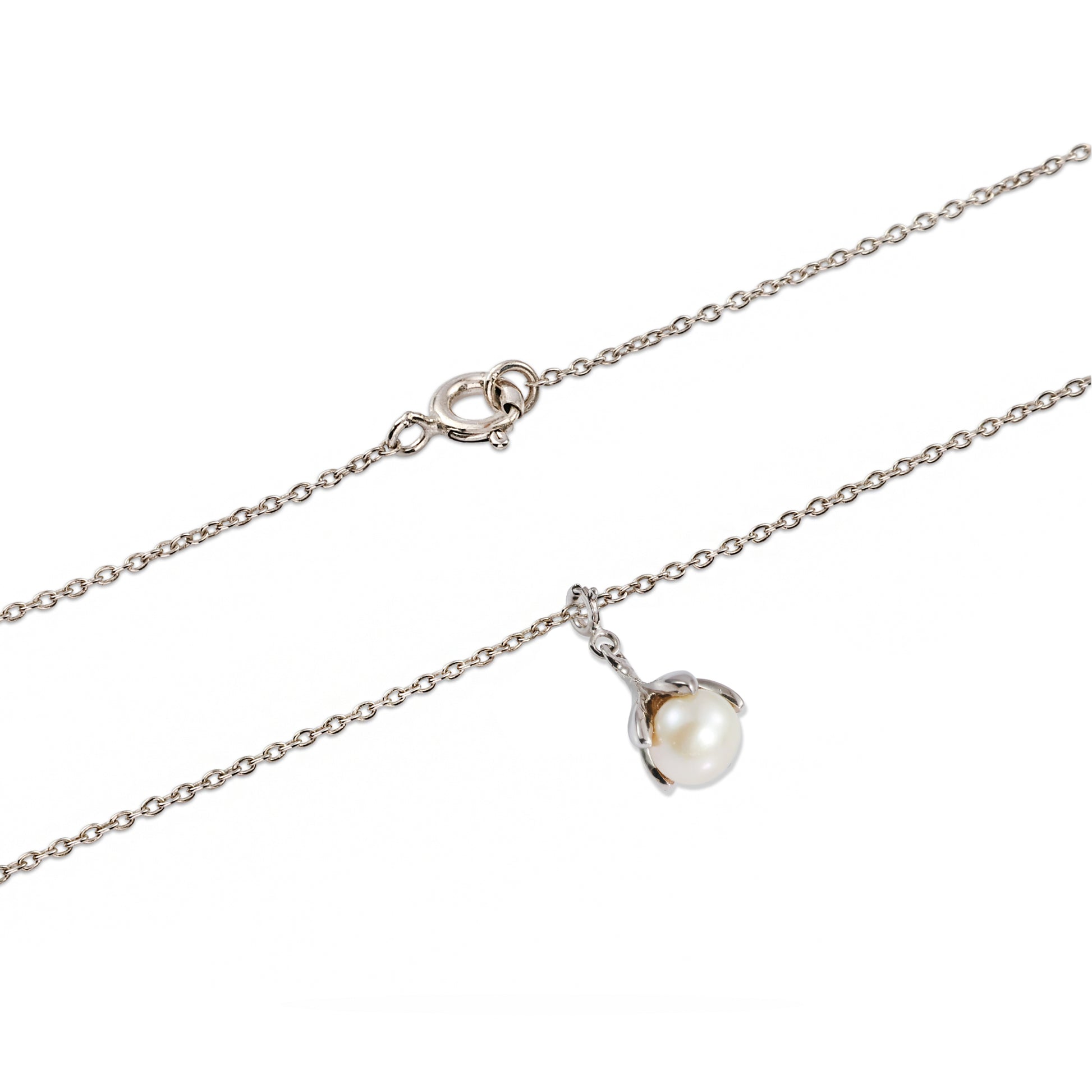 925 Silver Pearl Tulip Bud Pendant Necklace