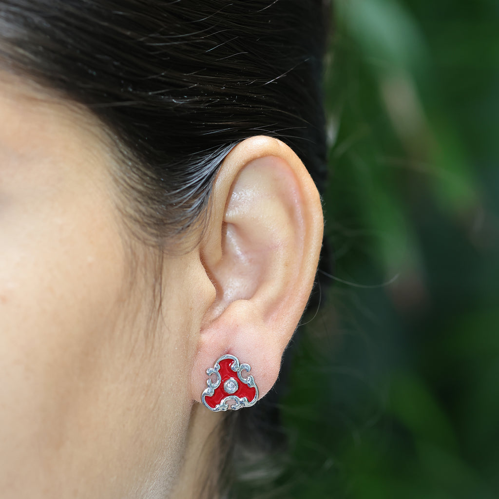 Vintage Style Red Baroque 925 Earrings | Crystal Center