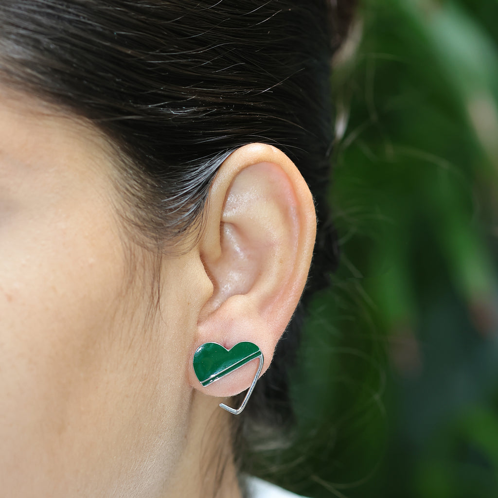 Green Enamel 925 Silver Earrings