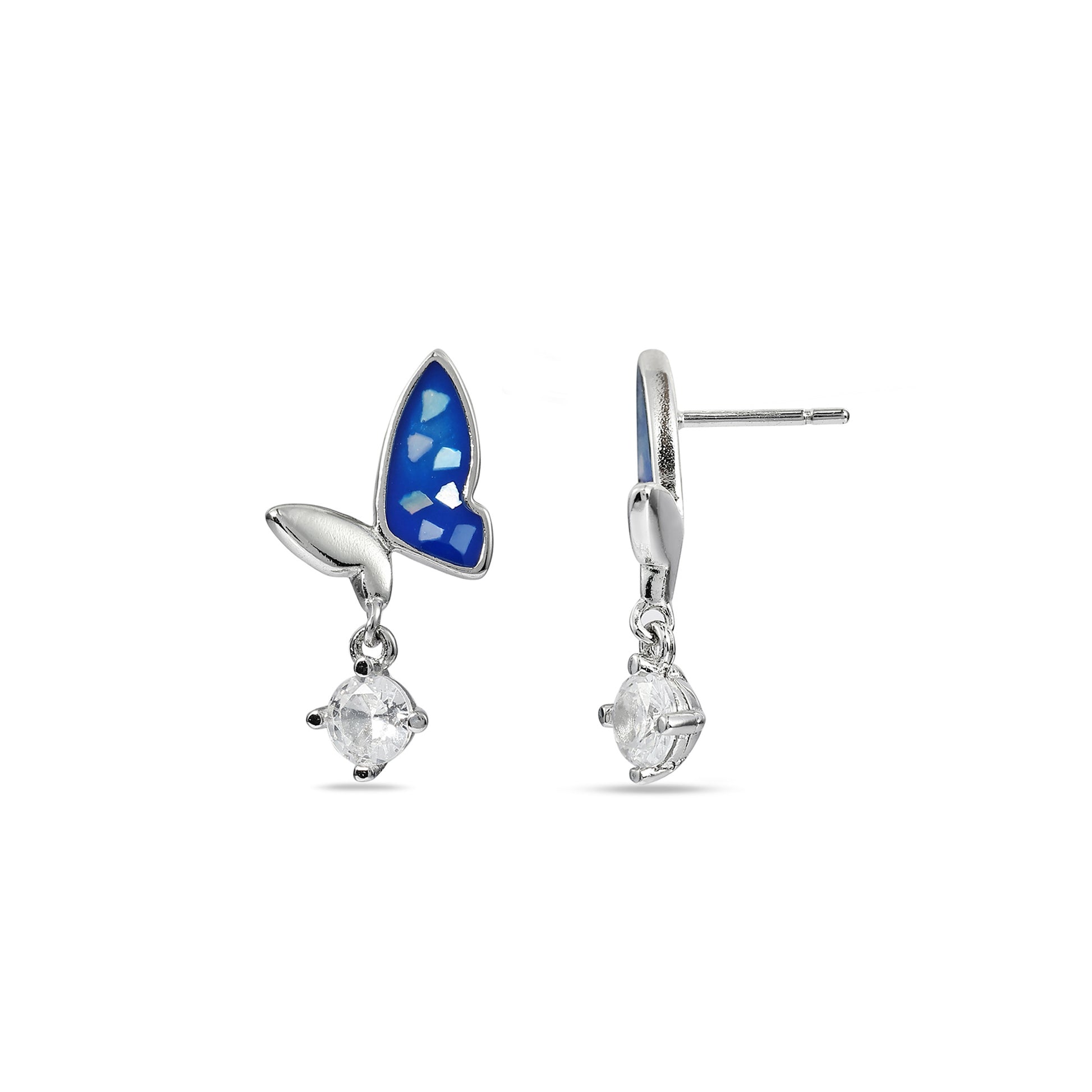925 Silver Enamel Butterfly CZ Earrings