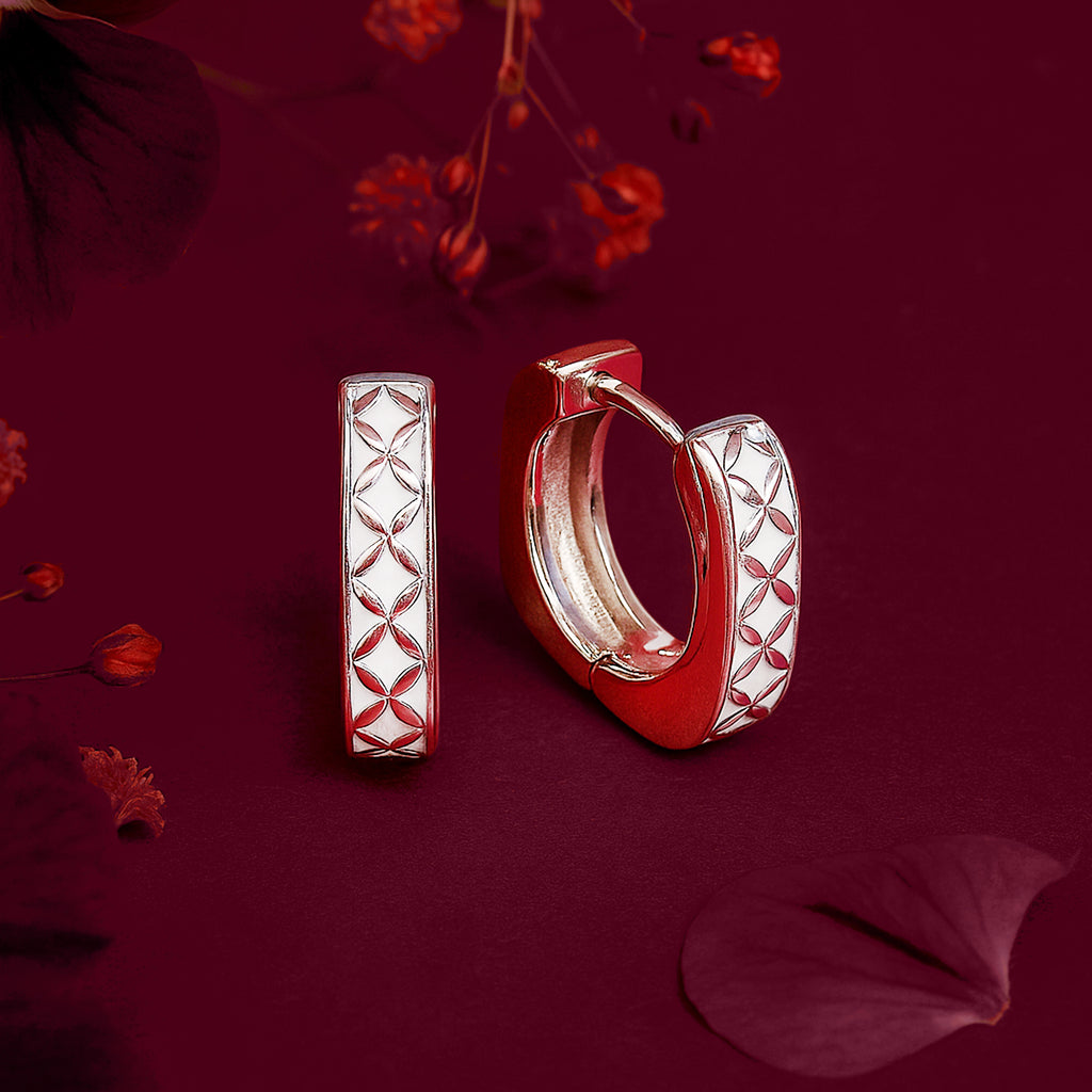 White Enamel 925 Silver Hoop Earrings