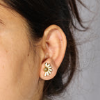 White Enamel Daisy Stud Earrings - 925 Silver (Gold Plated)