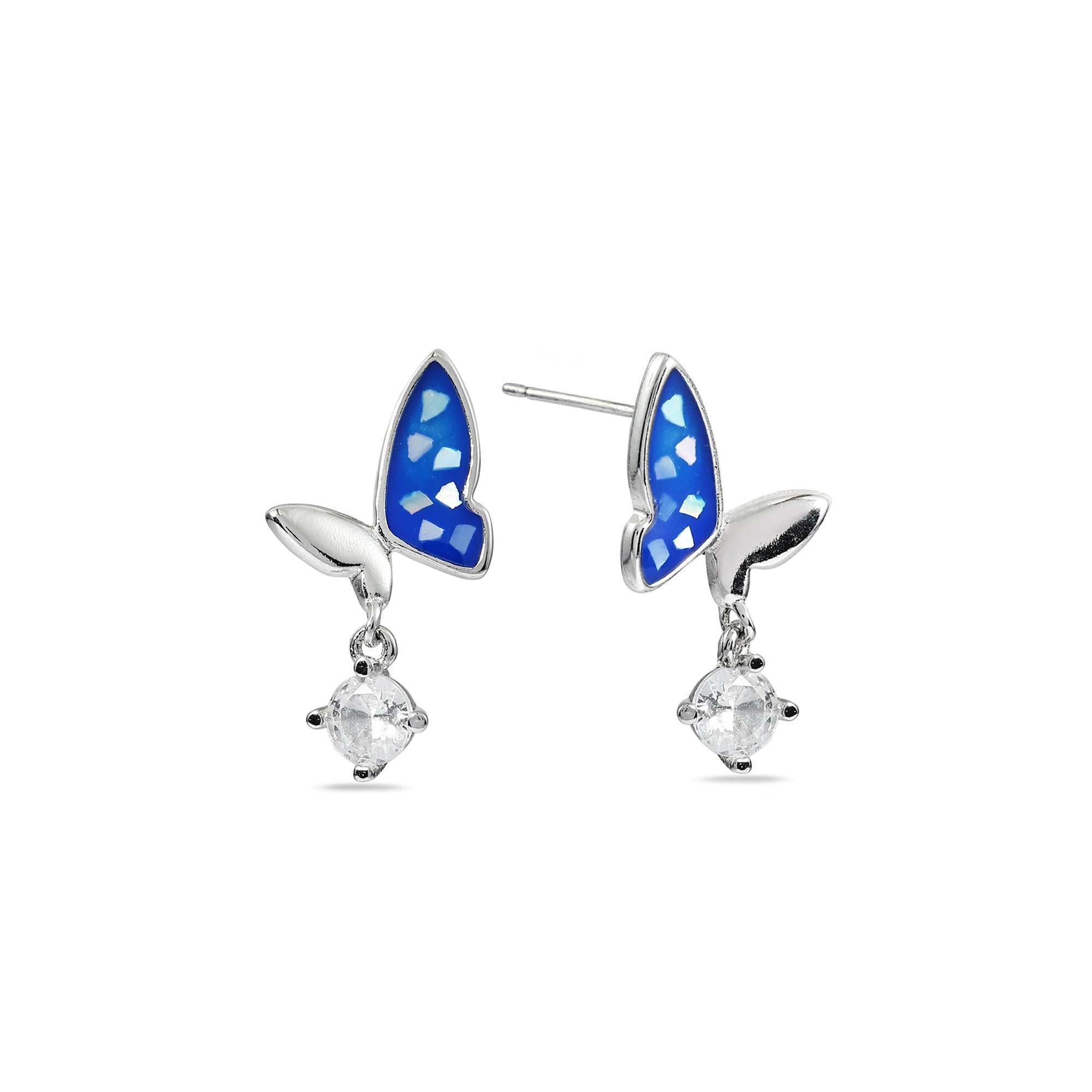 925 Silver Enamel Butterfly CZ Earrings