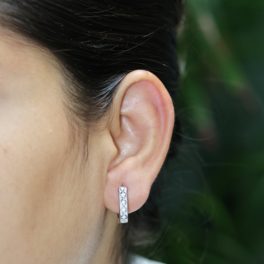 White Enamel 925 Silver Hoop Earrings