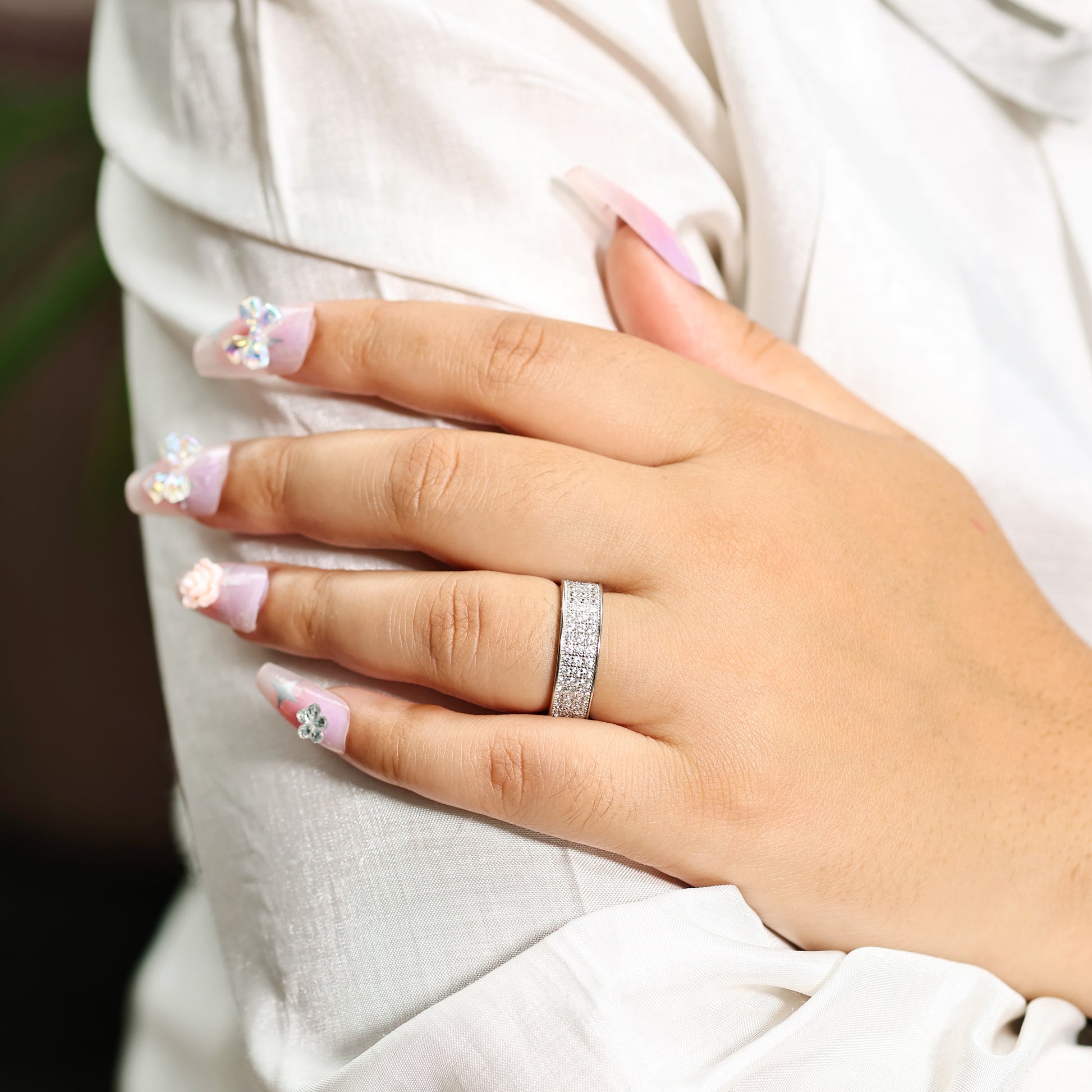 Wide Sterling Silver Micro-Pave Domed Ring