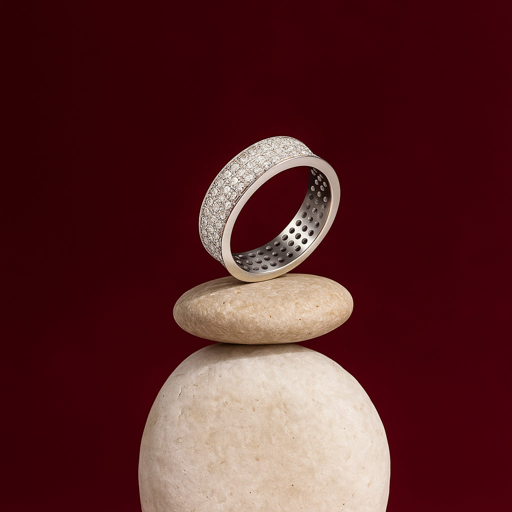 Wide Sterling Silver Micro-Pave Domed Ring