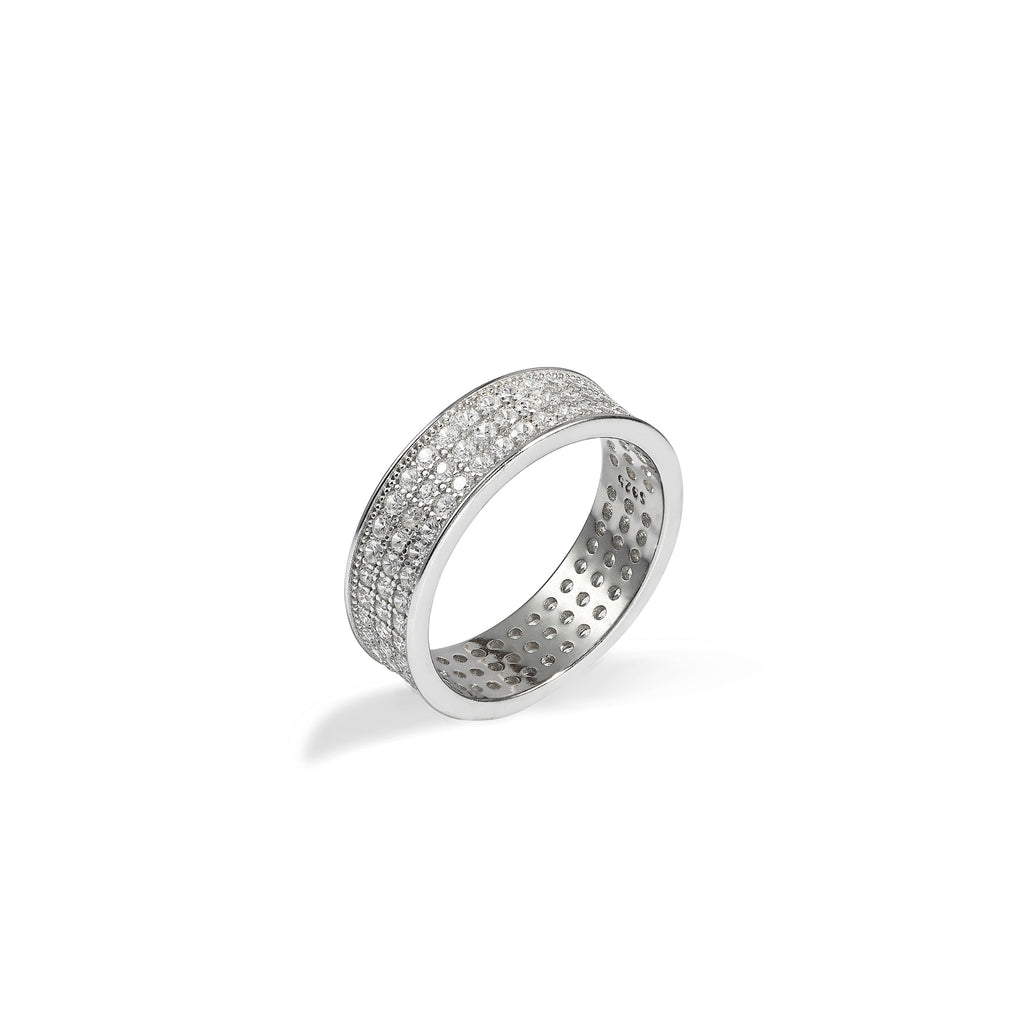 Wide Sterling Silver Micro-Pave Domed Ring
