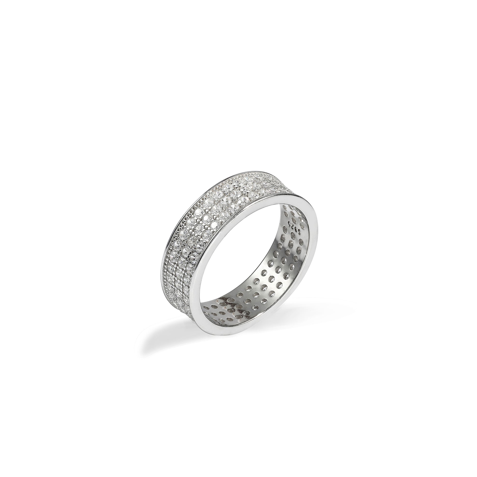 Wide Sterling Silver Micro-Pave Domed Ring