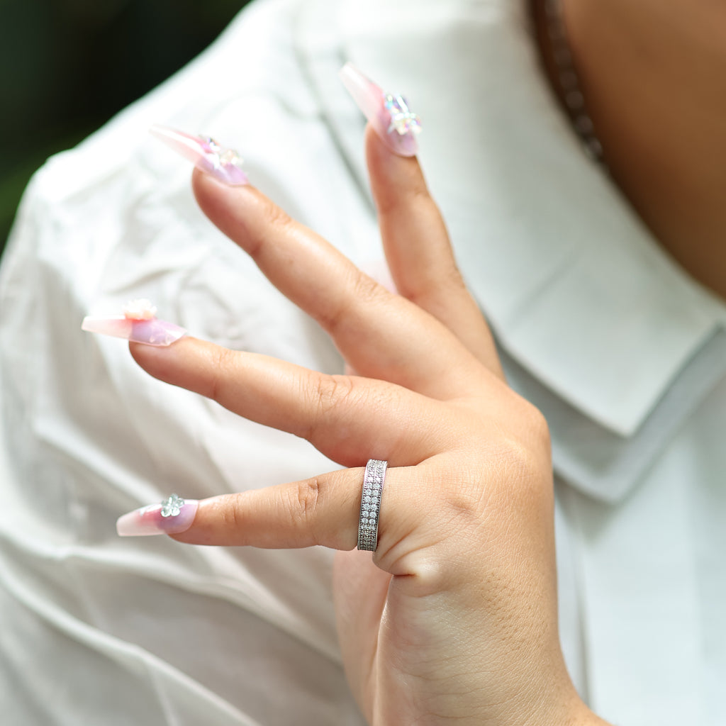 Wide Silver Pave Anniversary Eternity Band