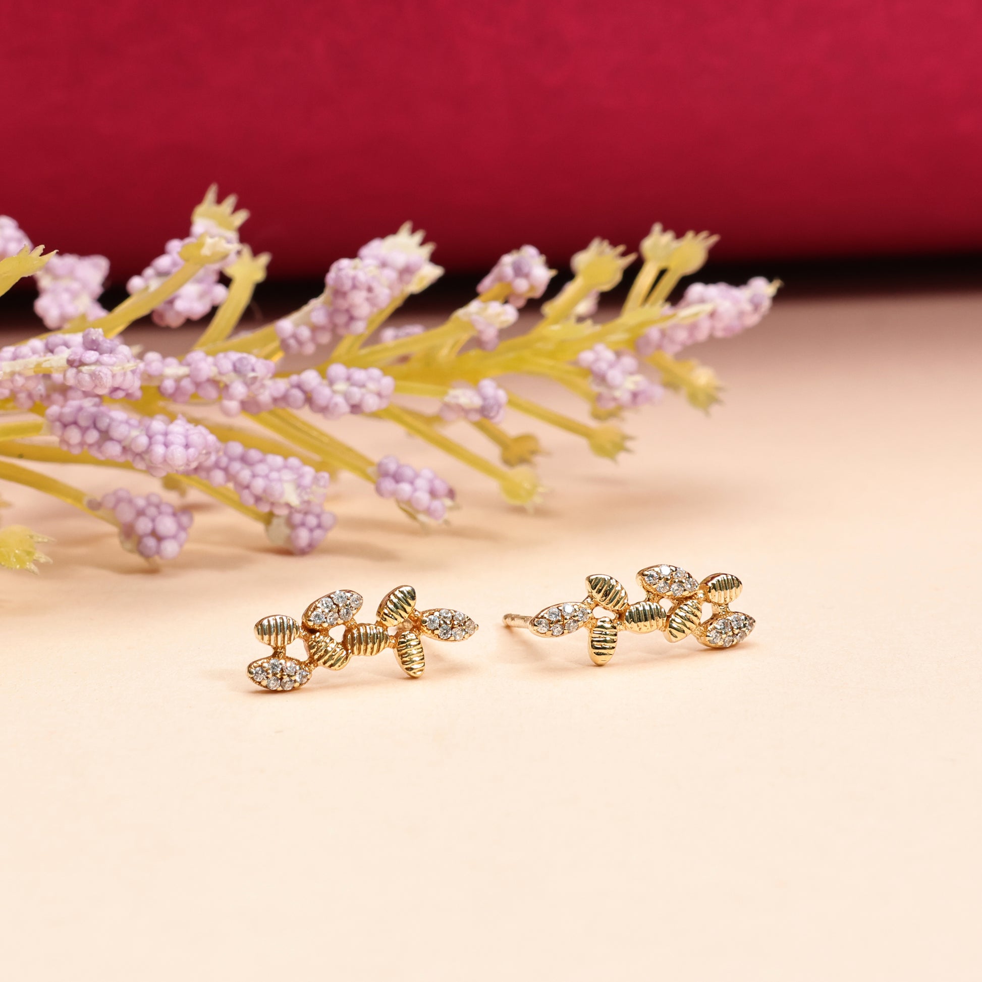 Olive Branch Crystal Studs - 925 Silver (Gold Plated)