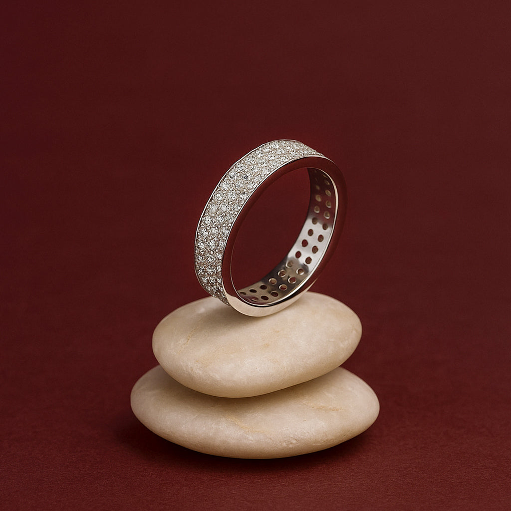 Wide Silver Pave Anniversary Eternity Band