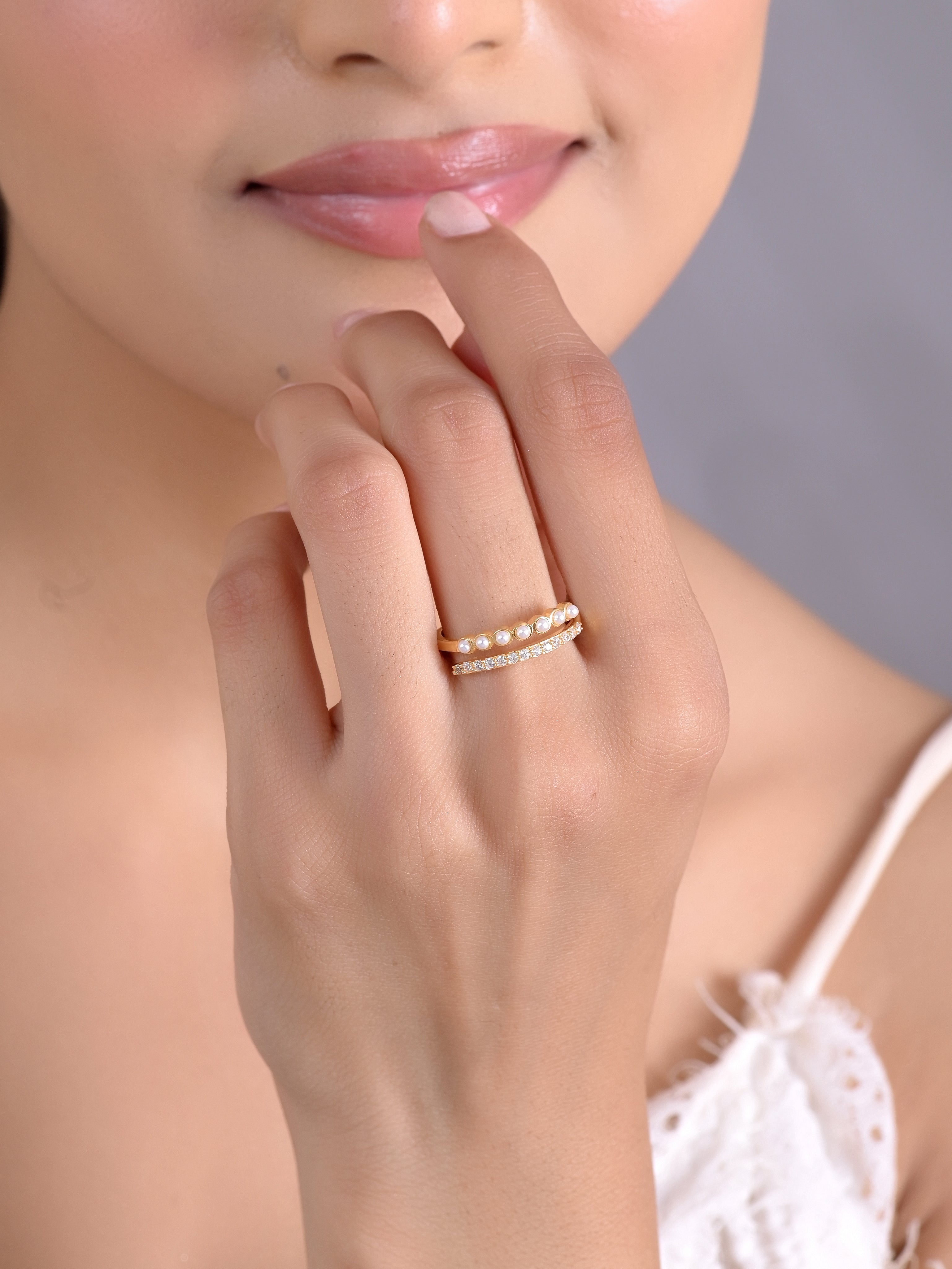 Pearl Gold Plated 925 Silver Adjustable Ring
